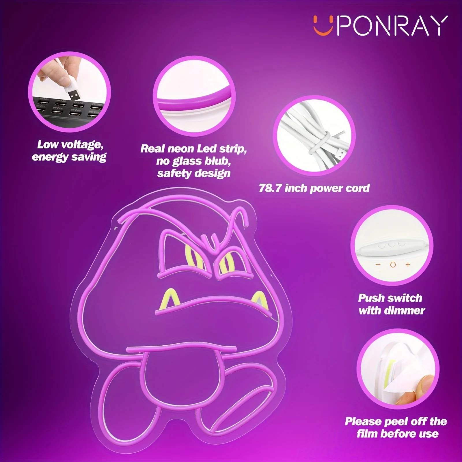 Goomba Neon Sign-Eye-Catching LED Wall Art-Perfect for Gamers Bedroom, Gaming Clubs, and Festive Events