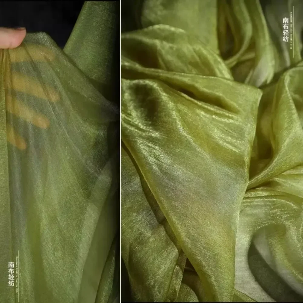 

Зеленая микролегкая шифоновая полиэстеровая сетчатая ткань, модная, легкая, прозрачная, для свадебных платьев, дизайнерская ткань, для шитья своими руками