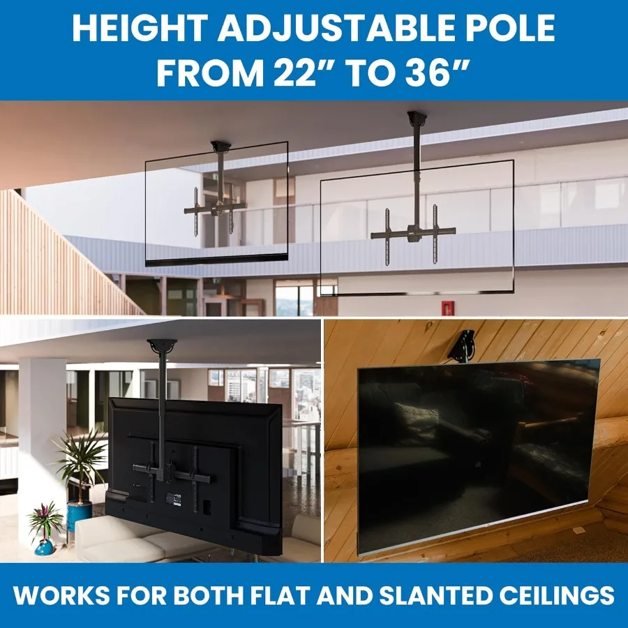 TV Ceiling Mount Bracket with Adjustable Height and Full Motion 360Degree Rotation for Flat Panel LCD LED OLED Plasma TVs Suppo