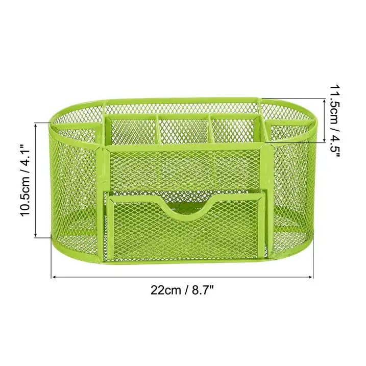 Portapenne con occasioni uniche portapenne ovale in metallo Organizer da scrivania 8 scomparti e 1 cassetto verde