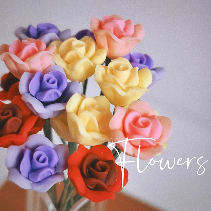 Juego de rosas en miniatura para casa de muñecas, adornos de Micro paisaje, modelo de decoración, accesorios de juguete, 2 colores, 1:12, 5 unidades