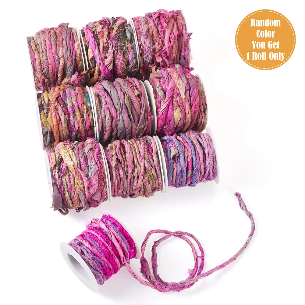 5m/Roll Nepal Pure Silk Cord 10mm Tie-Dye Random Color Ethnic Trim Cord Beading String for DIY Bracelet Handicraft Gift Making