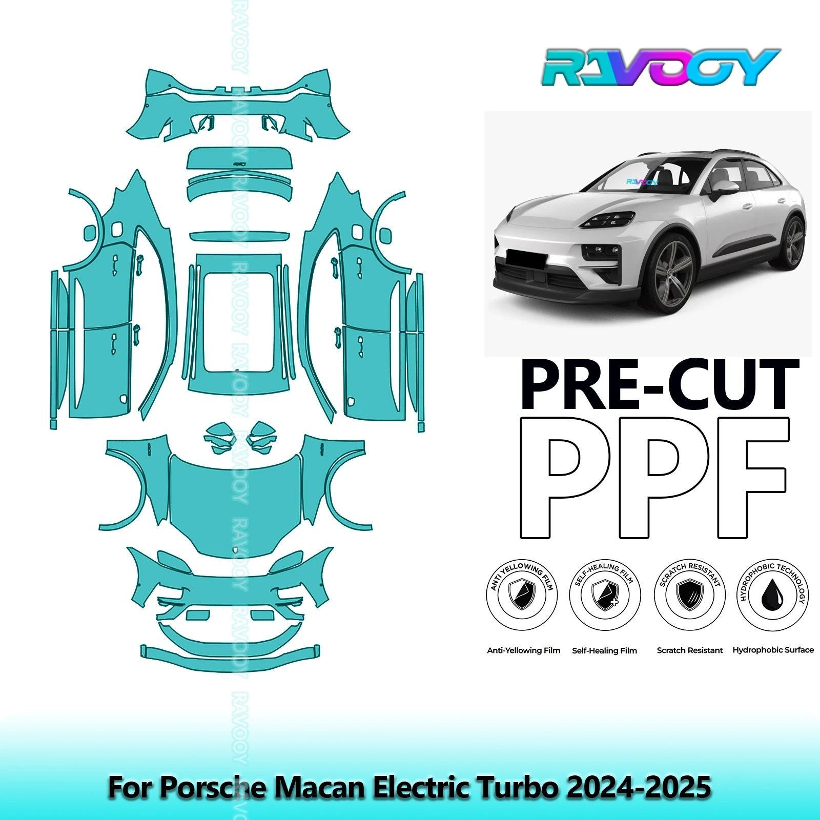 RAVOOY 8.5Mil Custom-Fit Precut TPU PPF Full Vehicle Clear Bra Stone Guard EU UK For Porsche Macan Electric Turbo 2024-2026