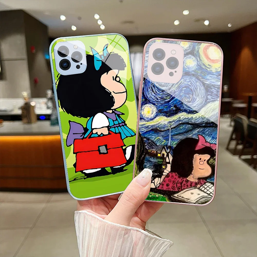 

Mafalda Phone Case For IPhone 15 14 13 12 Mini 11 Pro Max X XS XR 6 7 8 SE Plus Glass Hard Cover