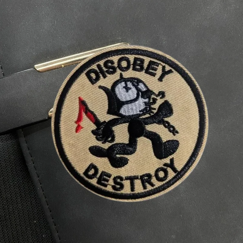 Black Cat Disobey Destroy Embroiders Hook&Loop Patch Rat Morale Badge Armband Lets Eat Trash and Get Hit By A Car Tactical Badge