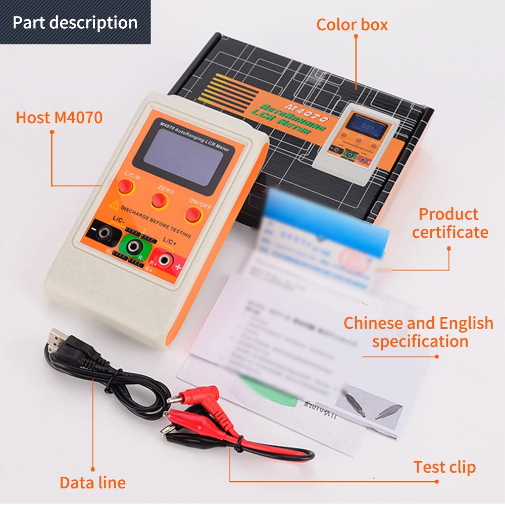 AutoRange LCR Bridge Capacitance Meter M4070 Digital Capacitance Inductance USB PC Program Large Range 100H 100mF Rechargeable