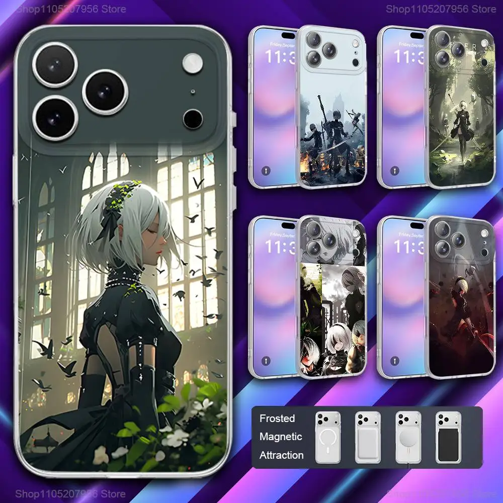 

N-Nier Game A-Automatas Phone Case For iPhone 11,12,15,14,13,17,16,Pro,Plus,E,Max,Air,Mini Magnetic Frosted Cover