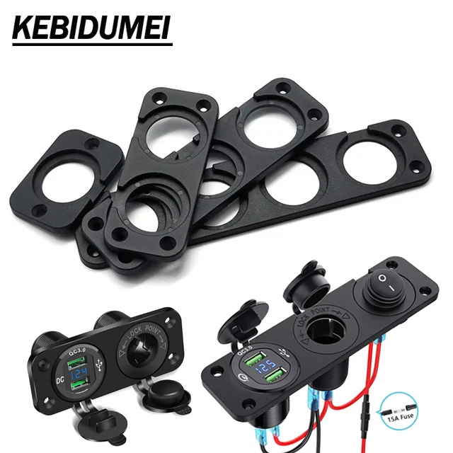 Painel de tomada usb abs, 1/2/3/4 furos, faça você mesmo, modificar isqueiro, voltímetro, carregador de telefone, placa de suporte para carro, barco, caminhão