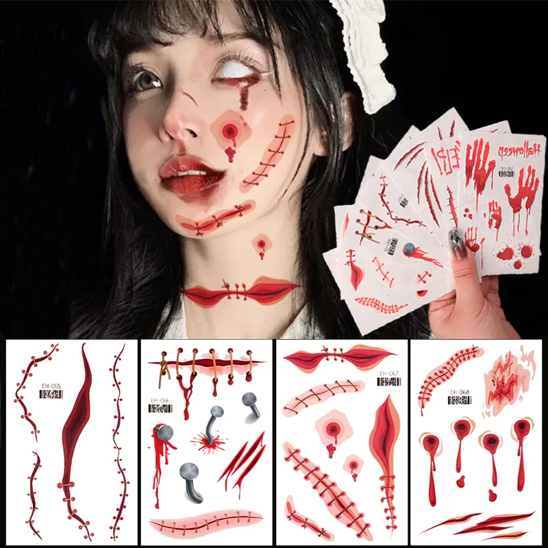 

Halloween Horror Scar Tattoo Sticker Waterproof Lasting Realistic Bloody Scar Temporary Tattooes DIY Party Body Art Decorations