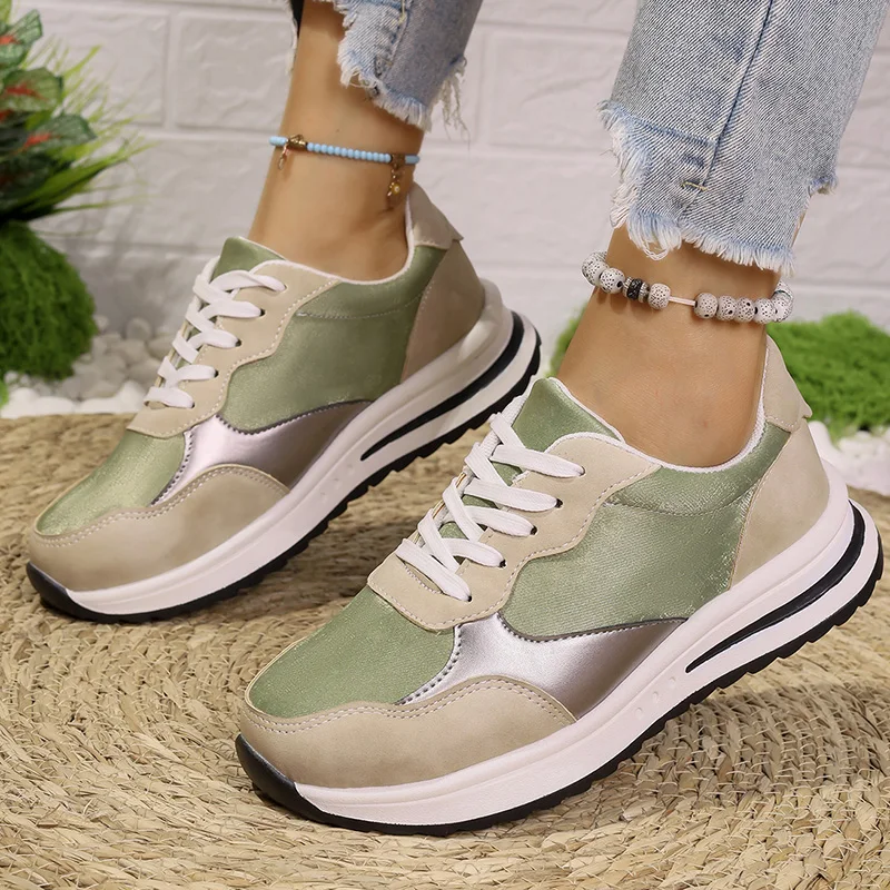 

2025 Women's Sneakers Mix Color Platform Sports Shoes Women Comfortable Lace-Up Causla Shoes Woman Fashion Non Slip Tennis Shoes