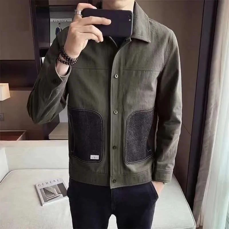 

Men Clothing 2023 Autumn Winter New Male Coat Korean Fashion Patchwork Bomber Jacket All-match Lapel Top Casual Jackets For Men