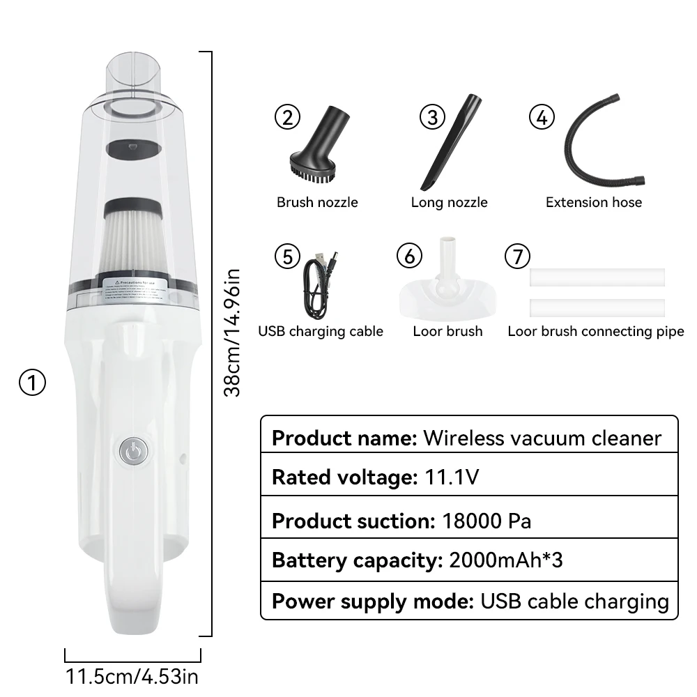 18000pa Handheld Household Stick Vacuum Cleaner Multifunctional Rechargeable Portable Vacuum Power Suction for Cleaning Car Home