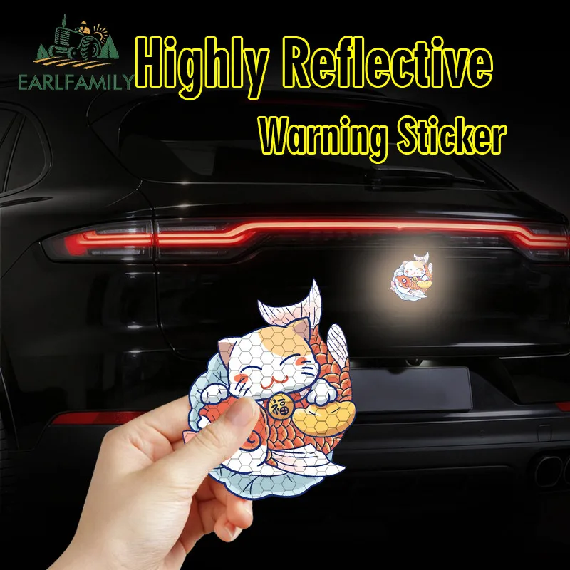 EARLFAMILY Lucky Cat Fish Reflektierende Autoaufkleber, kratzfest, für Wohnwagen, Motorrad, Fenster, Stoßstangenaufkleber, wasserdichtes Autoetikett