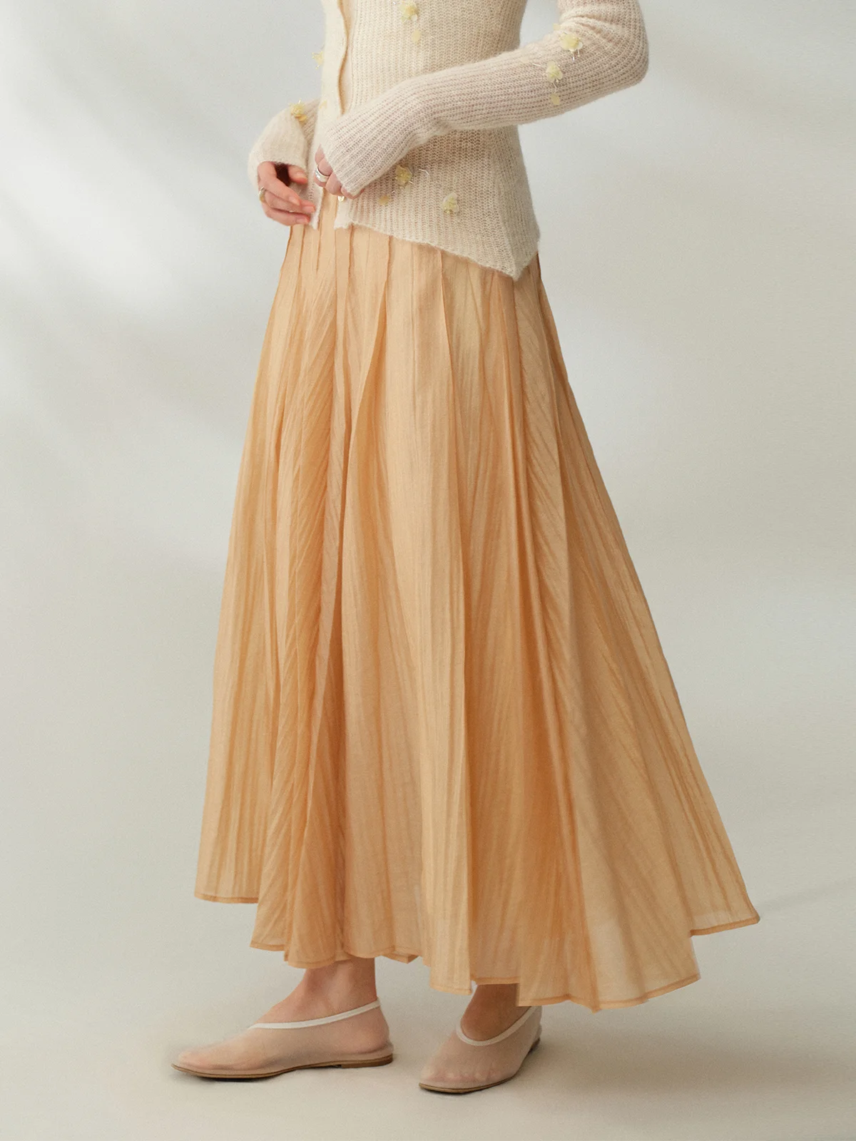 

Юбка-миди MURMURMI 25SS А-силуэта, плиссированная, глянцевая, для повседневной носки, женская, со средней талией, из нейлоновой ткани