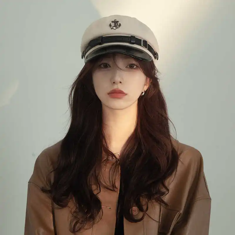 

Military Hat Army Peaked Vintage Navy Cap Leather British-style Octagonal children Autumn Winter Headwear Beret 8M1197