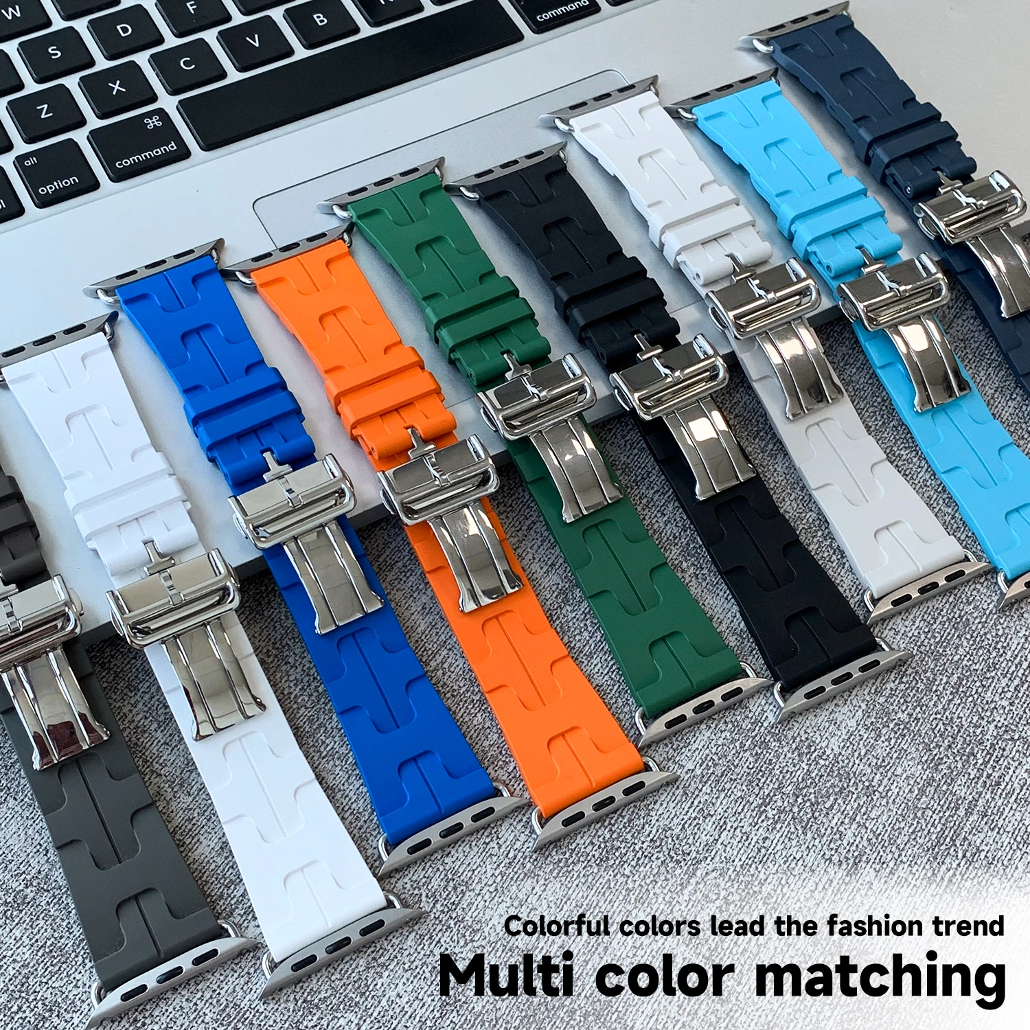 Kilim Single Tour And Deployment Buckle Band For Iwatch Ultra 2 Apple Watch Series 10 9 8 7 6 Se 49mm 46mm Fluoroelastomer Strap