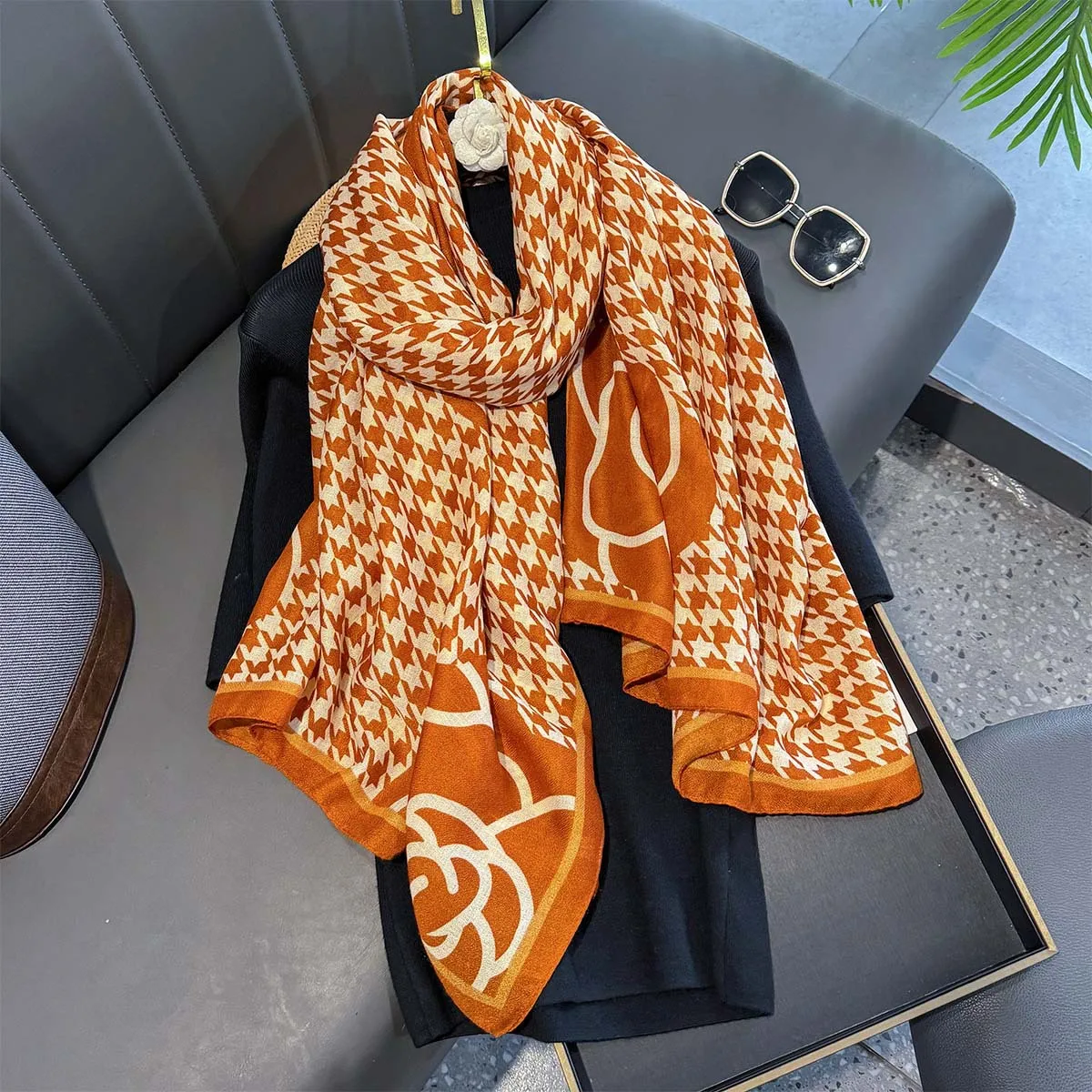 

Новый весенне-осенний модный шарф, женский солнцезащитный платок с принтом «гусиные лапки», платки из пашмины, хиджаб, платок Bufandas, палантин