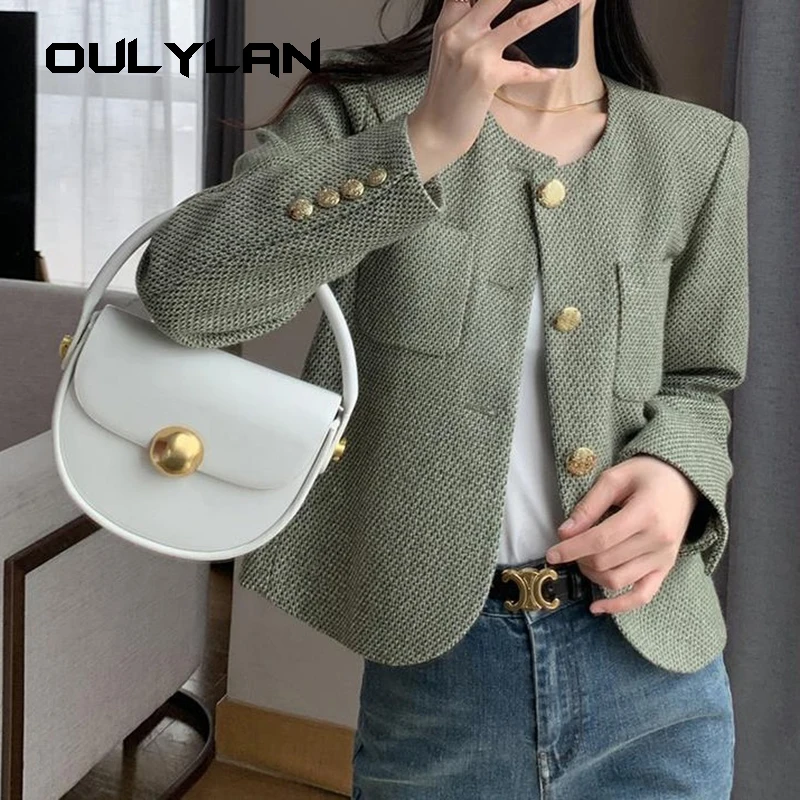 2024 Spring Autumn Women\'s Suit New Single Breasted Small Fragrance Green Suit Jacket Lady Blazer All-match Casual Coat Tops