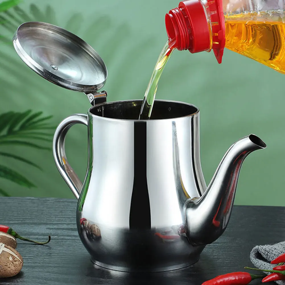

Stainless Steel Oil Filter Pot Large Capacity Leakproof Kitchen Oiling Can Dispenser Bottle Storage Container Mesh Strainer Lid