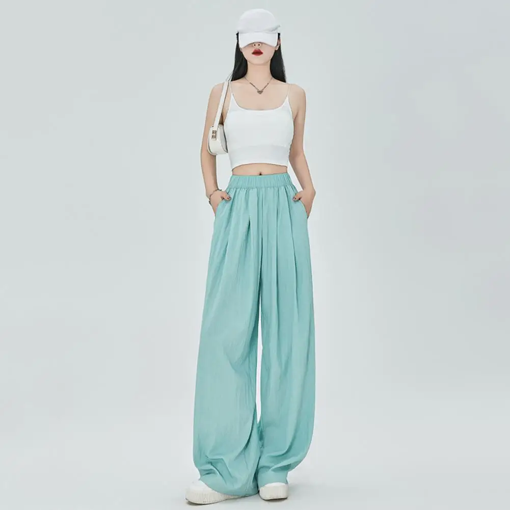 

Women Pants Elegant Wide Leg Pleated Trousers for Women High Waist Solid Color Pants for Work Leisure Elasticated Trousers