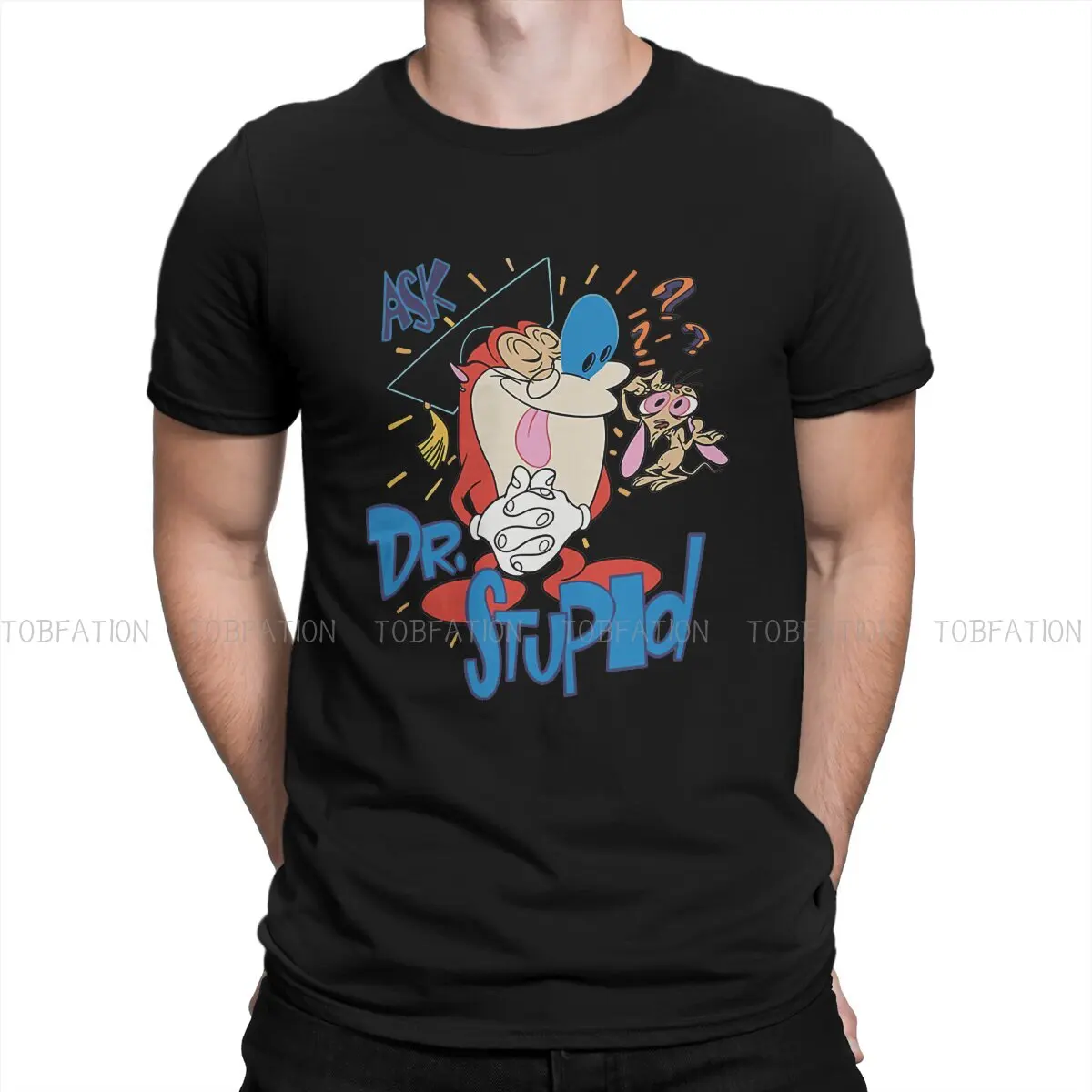 Ren and Stimpy Ask Dr. Stupid  T Shirt Vintage Goth Summer Oversized Cotton Men's Clothes Harajuku O-Neck TShirt