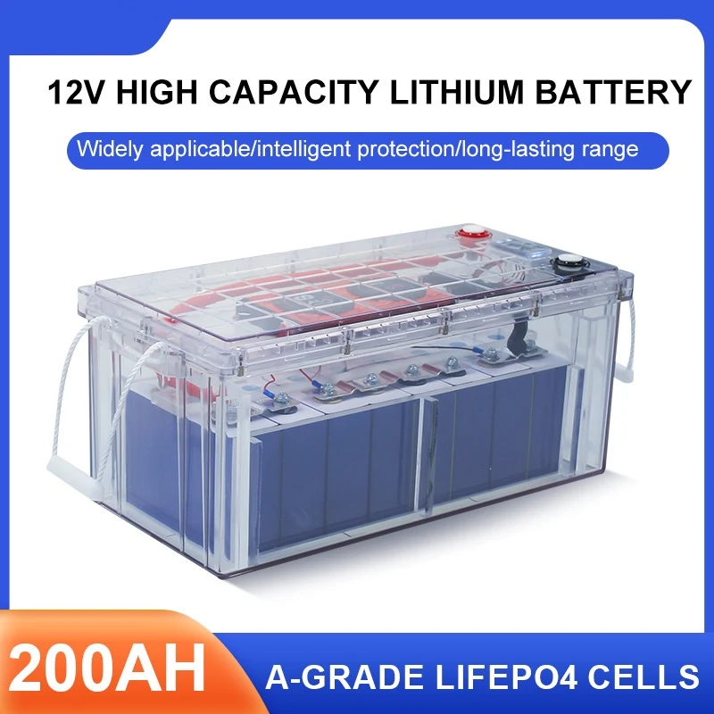 Hot Product LiFePO4 12.8V 24v 100Ah 200AH 300Ah Battery Black Transparent Shell