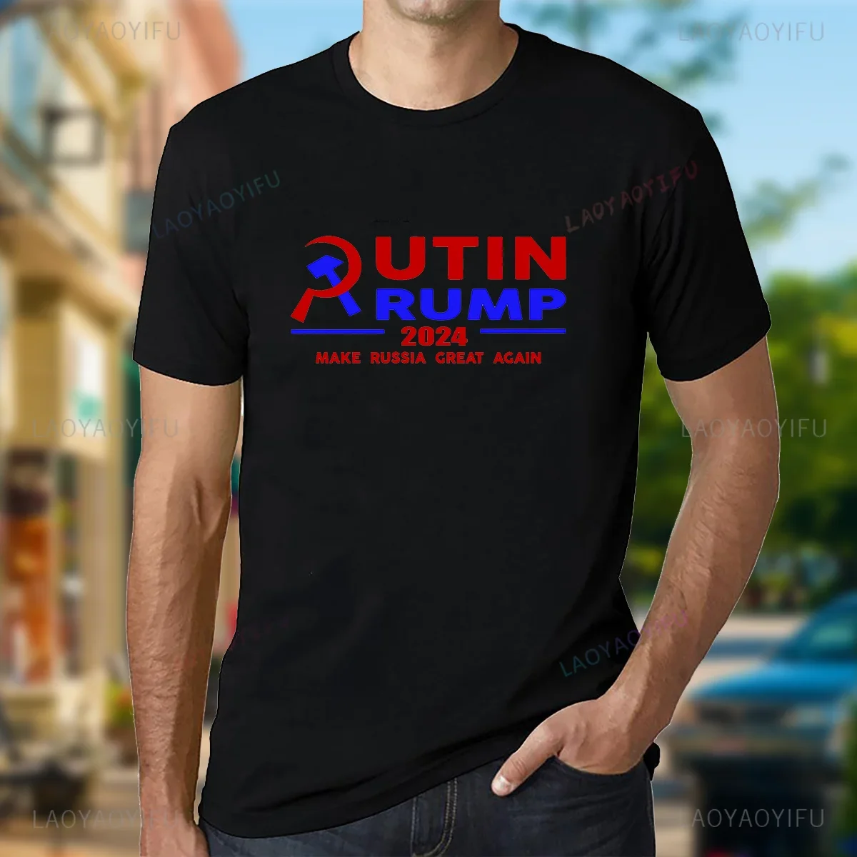 Funny T Shirt Men New Putin Trump 2024 Make Russia Great Again Print Tops Humor Retro Graphic T Shirts Cotton Tee Ropa Hombre