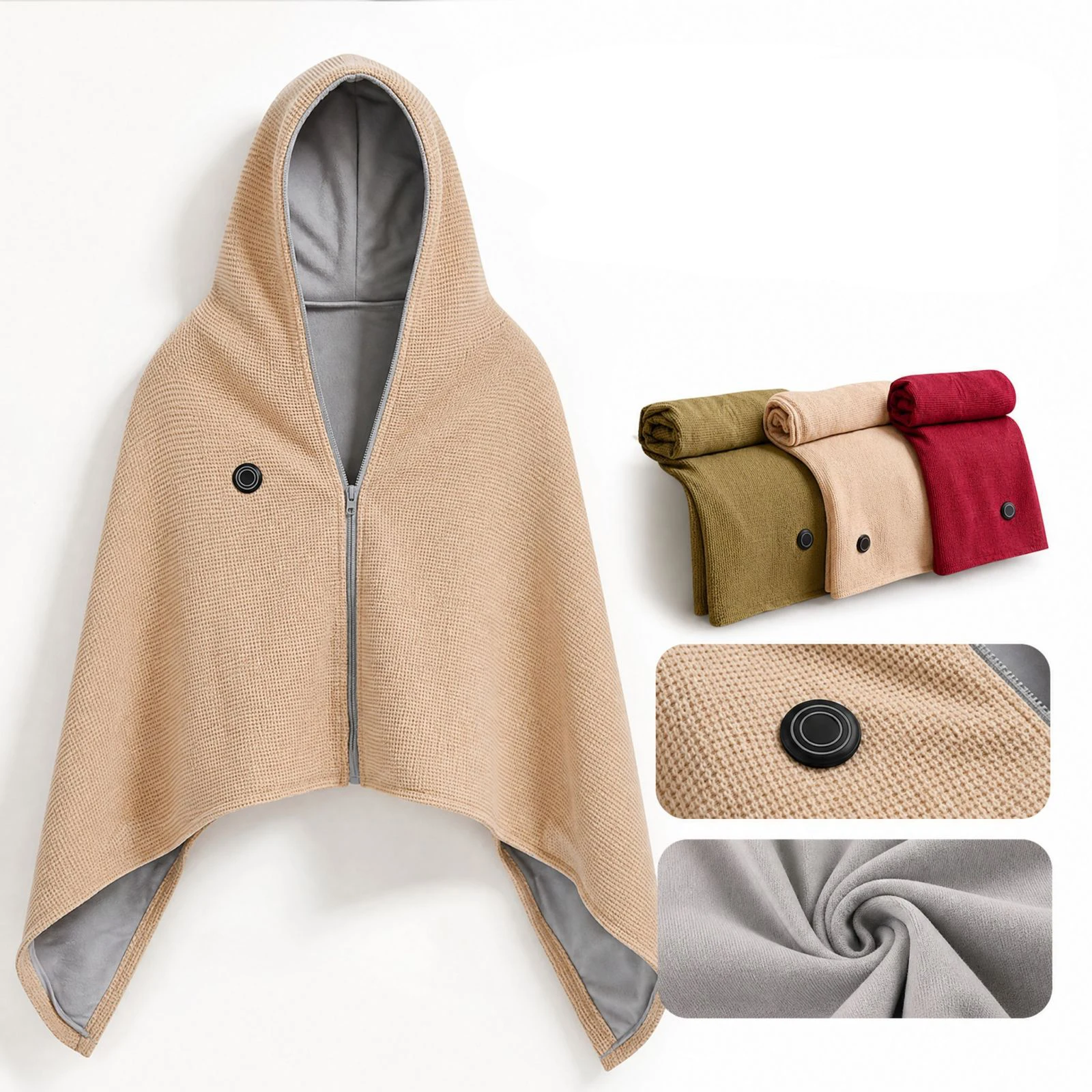 Electric Heated Shawl Wrap for Women USB Powered with Zippered Design Soft Fabric Wrap for Warmth and Comfort on Cold Days