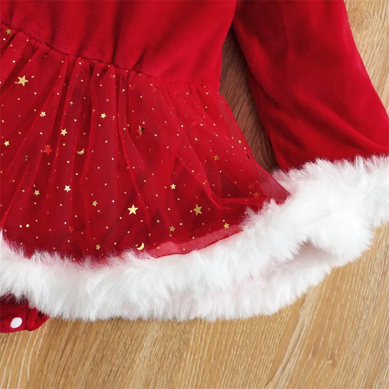 Christmas Baby Red Romper Newborn Toddler Infant Girl Velvet Ruffle Jumpsuit Xmas New Year Costumes