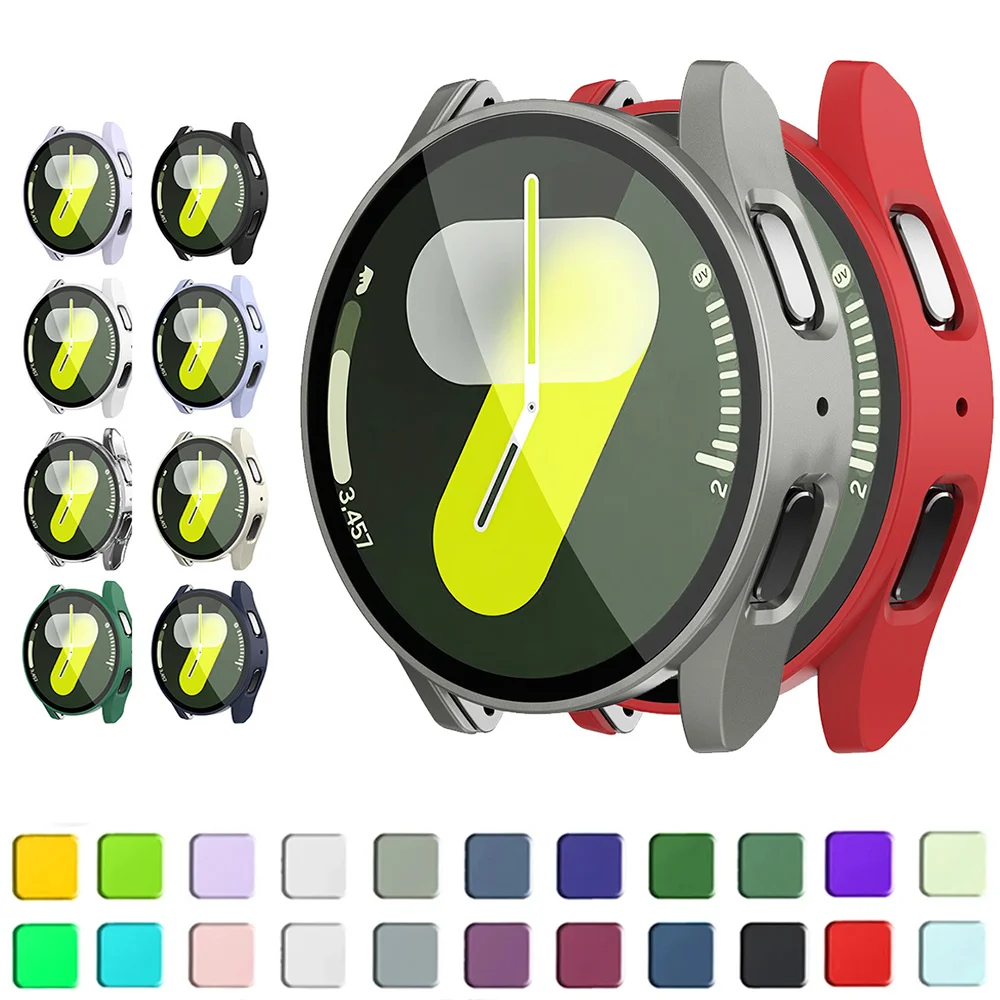 Закаленное стекло + чехол для Samsung Galaxy Watch 7/6/5/4 FE 44 мм 40 мм 3DFull, чехол для ПК, бампер, защитная пленка для экрана, аксессуары