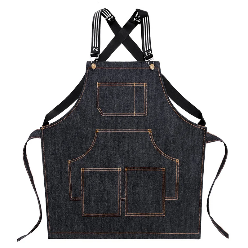 Hairstylist Denim Apron With Wide Shoulder Straps Comfortable Workwear Casual Fashionable Stain Resistant Men and Women Apron