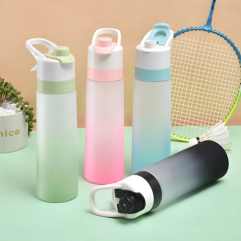 1-4PCS Water Jet Mug Outdoor Portable Sports Water Bottle Gradient Jet Mug Outdoor Sports Fitness Mug Gradient Frosted Straw Cup