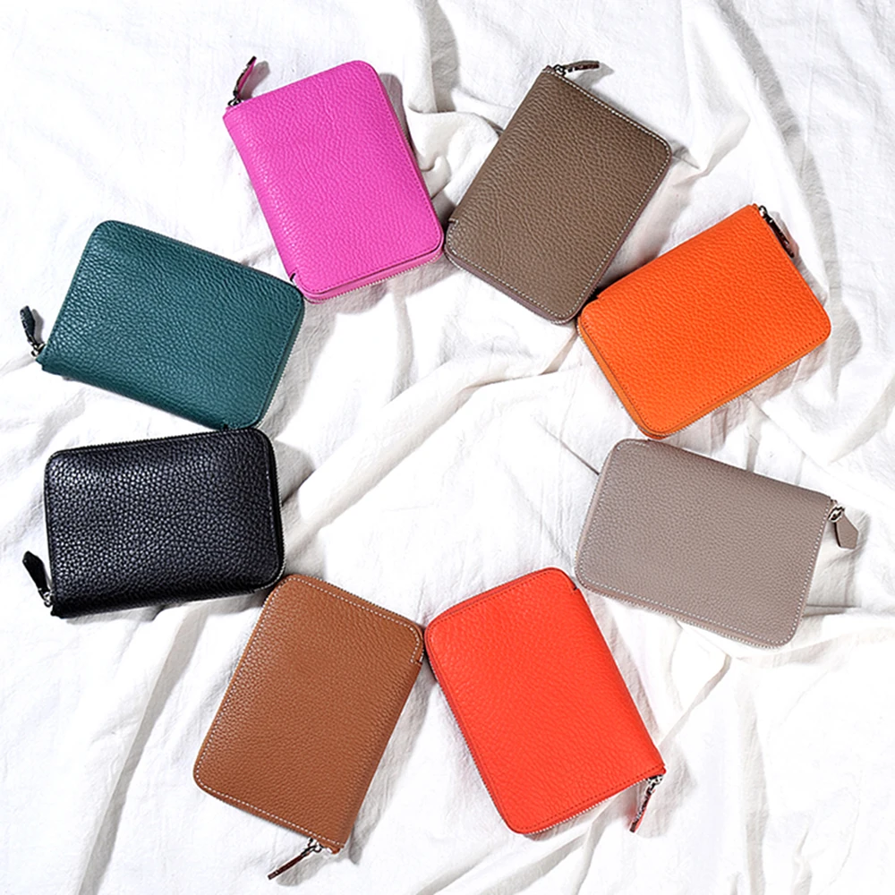 100% Real Leather Zip Card Wallet Custom Initials Luxury Women Cropped Coin Purse Clutch Personalize Letters Female Card Holder