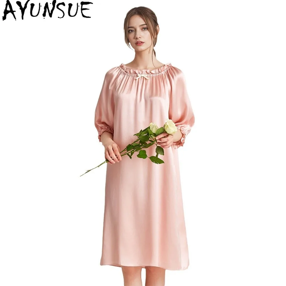 

AYUNSUE 100% Mulberry Silk Pajama Casual Sleepwear 16MM Real Silk Night Dress for Women 2026 Summer Clothes Streetwear Пижама