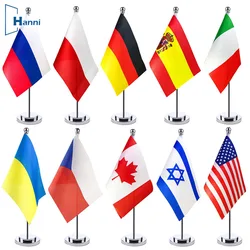 40 Countries Deluxe Desk Flags Set, 14x21cm Miniature Desktop Flag With 30cm Pole, Festival Events Celebration Decorations