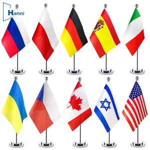Set Bendera Meja Deluxe 40 Negara, Bendera Desktop Miniatur 14x21cm Dengan Tiang 30cm, Dekorasi Perayaan Acara Festival 12 bendera meja penjualan terbaik - №