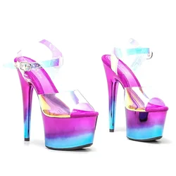 Leecabe 17CM/7 pollici tomaia in PVC sexy piattaforma lucida esotica tacchi alti sandali Pole dance scarpe