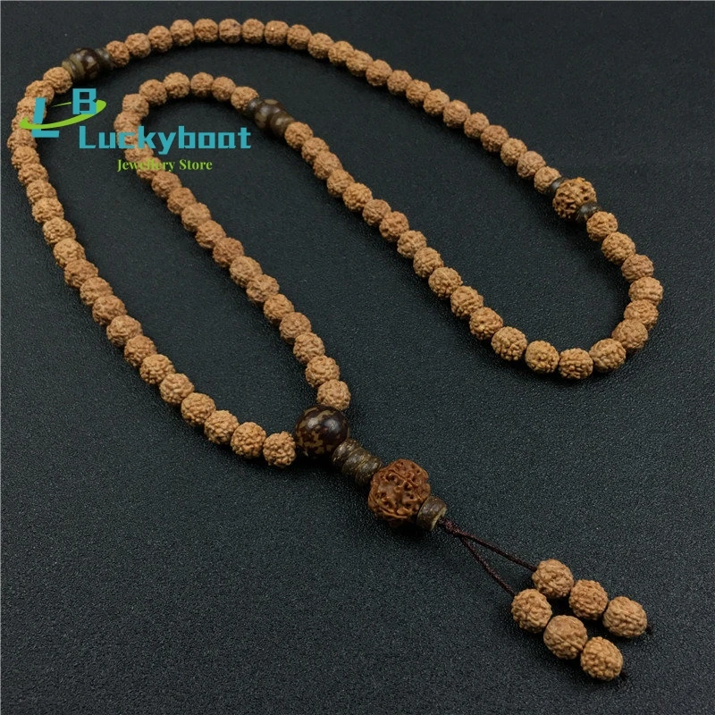 

8mm Natural 5 Petals Rudraksha Beads Prayer Bracelet or Necklace Yoga Meditation Strand Mala Fashion Men's Jewelry Wholesale