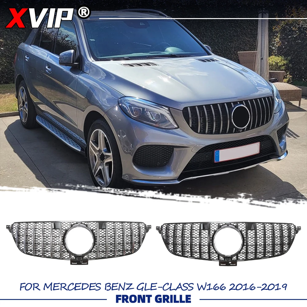 

XVIP Glossy Black GTR Style Bmper Grille Silver Racing Grill For Mercedes Benz GLE-Class W166 2016-19 GLE350 GLE400 GLE43 GLE450