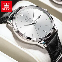 Olevs 2935 Dual Kalender Quarz Kleid Uhr für Männer einfache Original Leder Mann Uhren wasserdichte leuchtende Business Handuhr