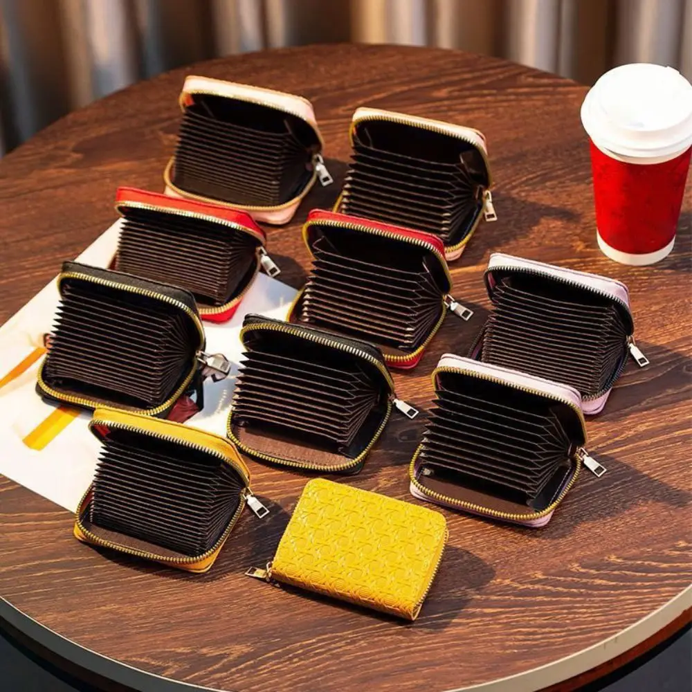 جديد 11 فتحة سستة حامل بطاقة بولي Leather الجلود مقاوم للماء حامل بطاقة الائتمان رقيقة جدا المنسوجة نمط محفظة صغيرة استخدام الأعمال