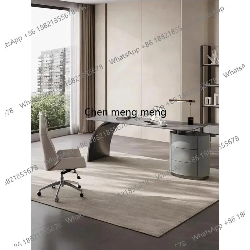 

Bright Stone Plate Desk Study Desk Light Luxury Designer Computer Desk Integrated Office Table