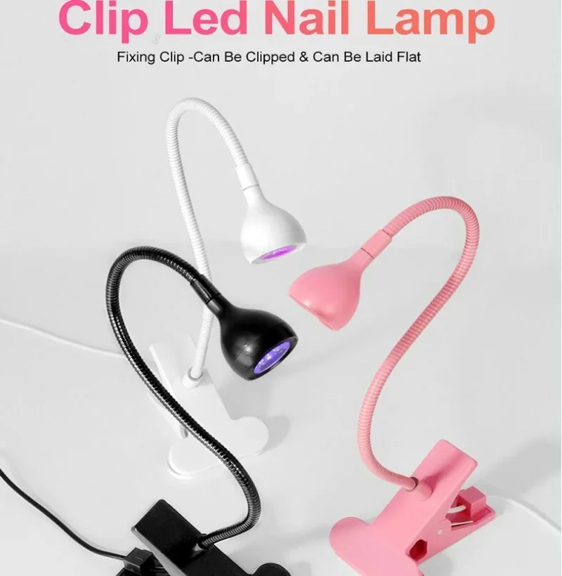 Lâmpadas led para unhas, 3w, flexível, pescoço de ganso, secagem rápida, secador de manicure, esmalte em gel, luz de cura para unhas em gel