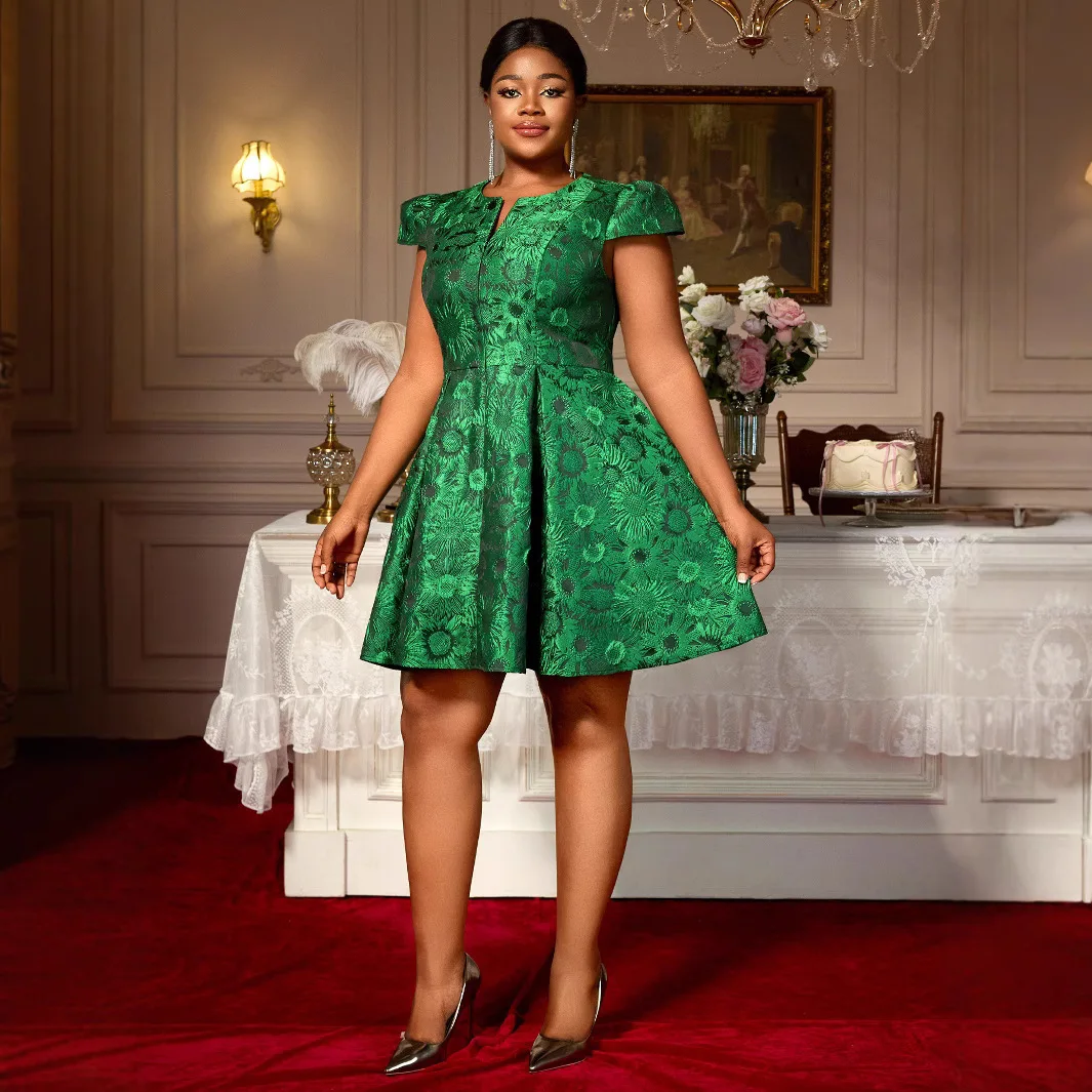 حجم كبير موضة جديدة عالية الخصر فستان حفلة التنقل مريحة ألف خط التخسيس فستان جاكار الصيف أنيقة عادية Y2k