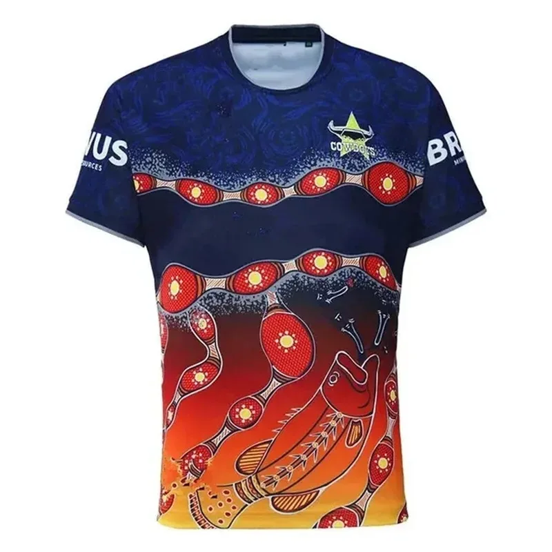 2024 North Queensland Cowboy Indigenous Rugby Shirt 3D Digital Printed Sports Top T-shirt Quick Dry Large Loose Handsome