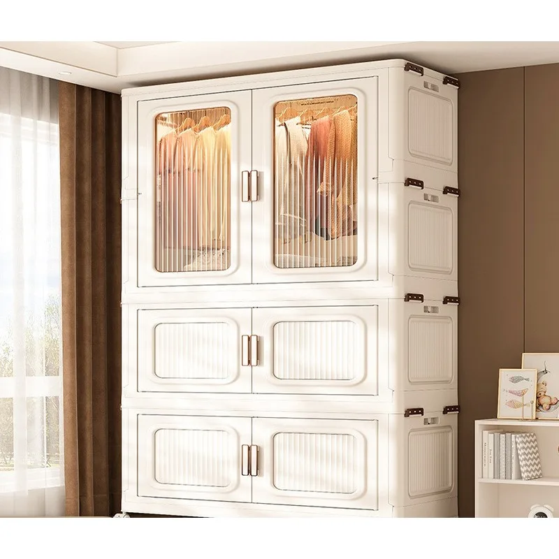Expandable Modular Kid Cupboard, Multi-Layer Foldable Nursery Wardrobe with Door, Space Saving Organizer for Baby Garments