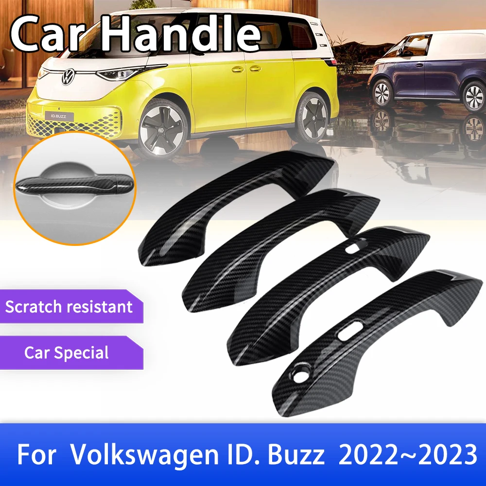 Carbon Fiber Door Handle Cover Fit for Volkswagen VW ID. Buzz 2022 2023 Car Protective Accessories Gadgets Styling Stickers Trim