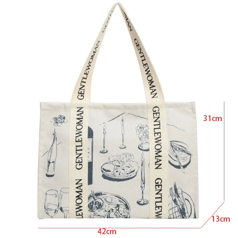 Casual Canvas Large Capacity Tote Bag Women Handbags Korean Style Letter Printing Shoulder Bag Portable Shopper Bag Purse 2024