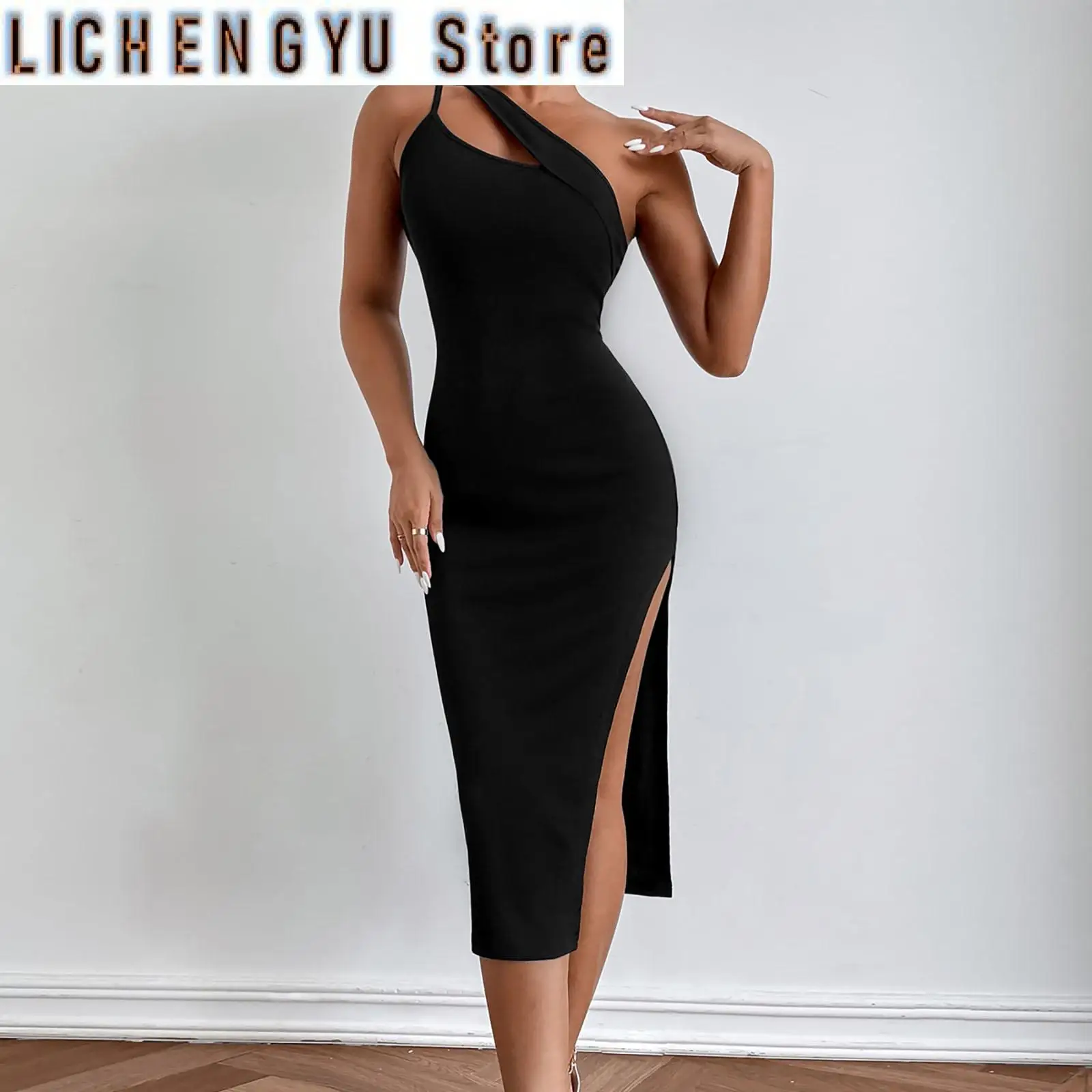 

Slouchy Open Shoulder Dresses For Women Plus Size Solid Slim Temperament Slouchy Dress Sexy Thin High Waist Irregular Dress