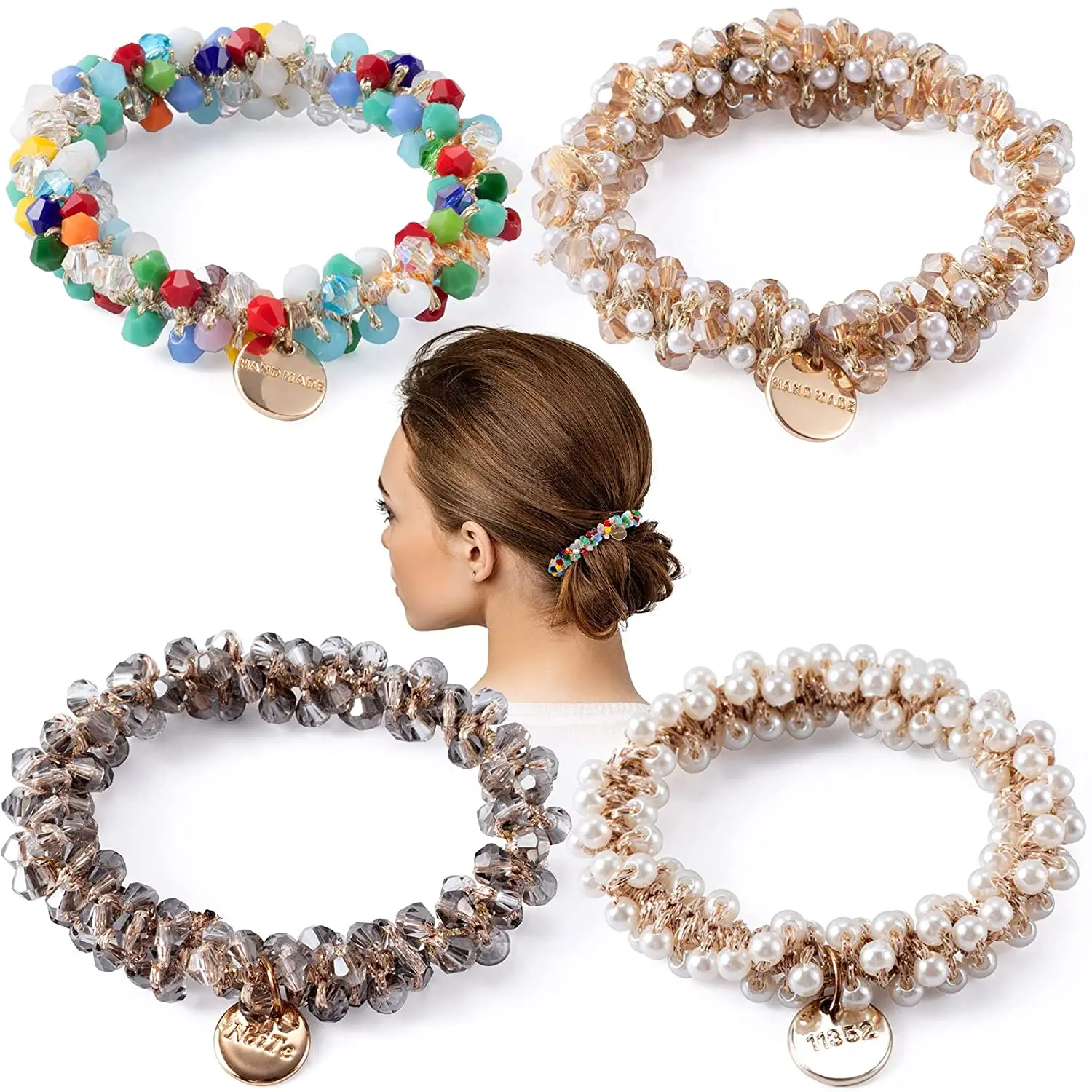 Fashion Crystal Pearls Hair Bands Handmade Elastic Beaded Women Girls Ponytail Holders Hair Ties Hair Accessories Wholesale